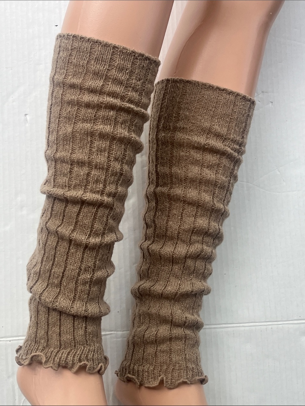 Light Brown Ribbed Knit Leg Warmers